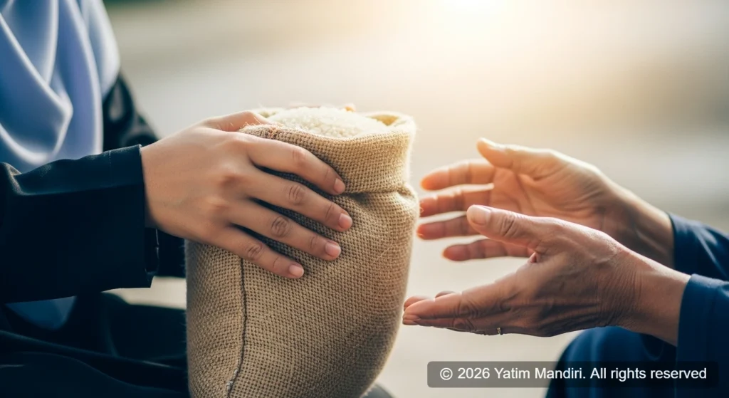 sedekah-tangan-muslimah-memberikan-karung-beras